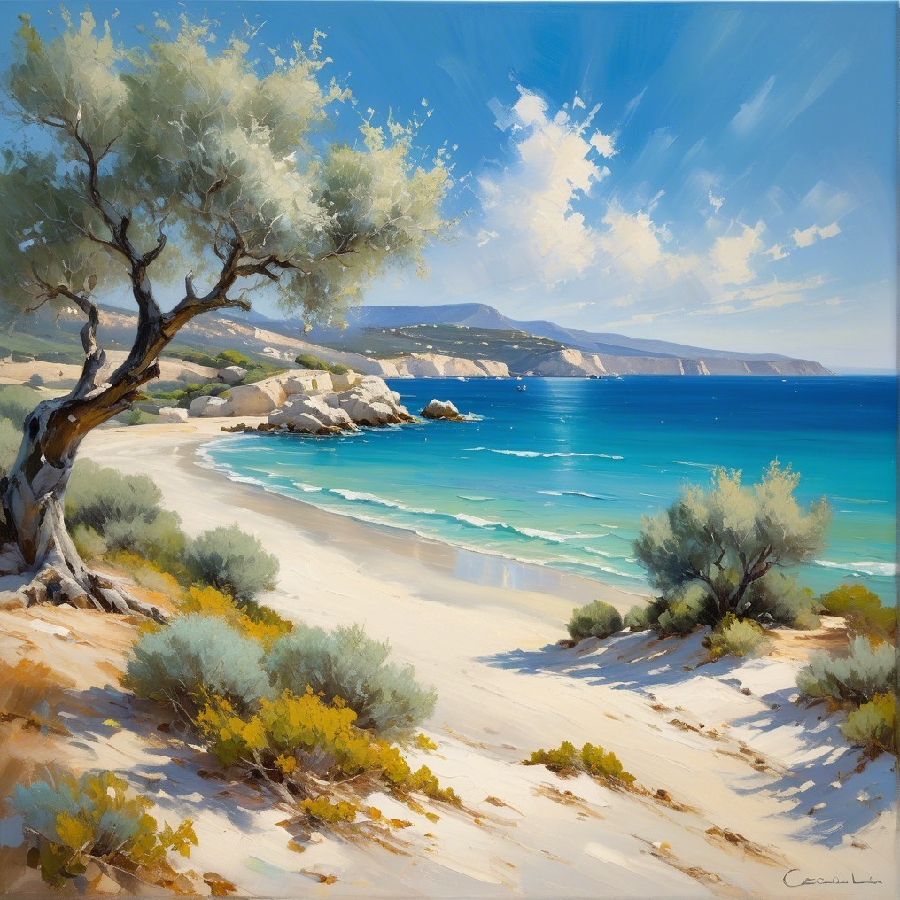 Tranquil Beach Scene with Golden Sand and Turquoise Waters