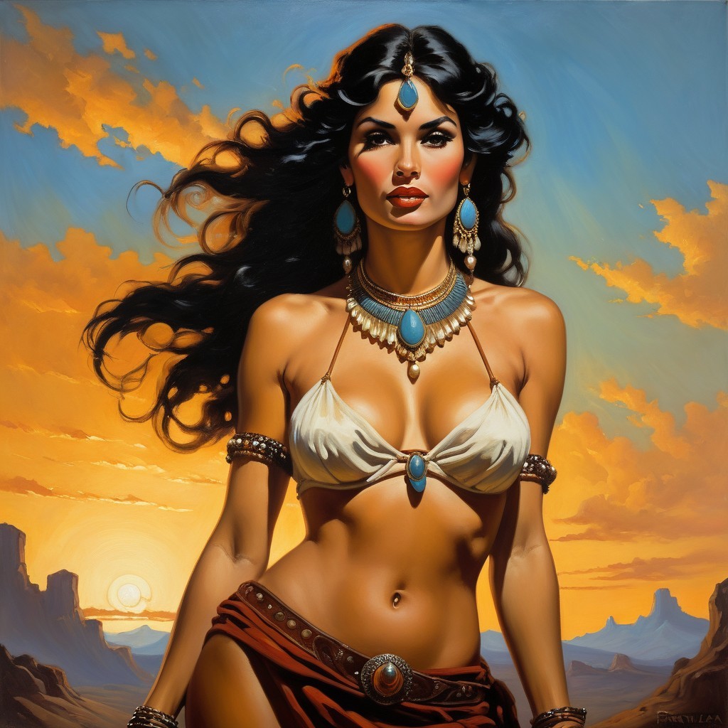 Confident Woman in Elegant Outfit at Vibrant Sunset