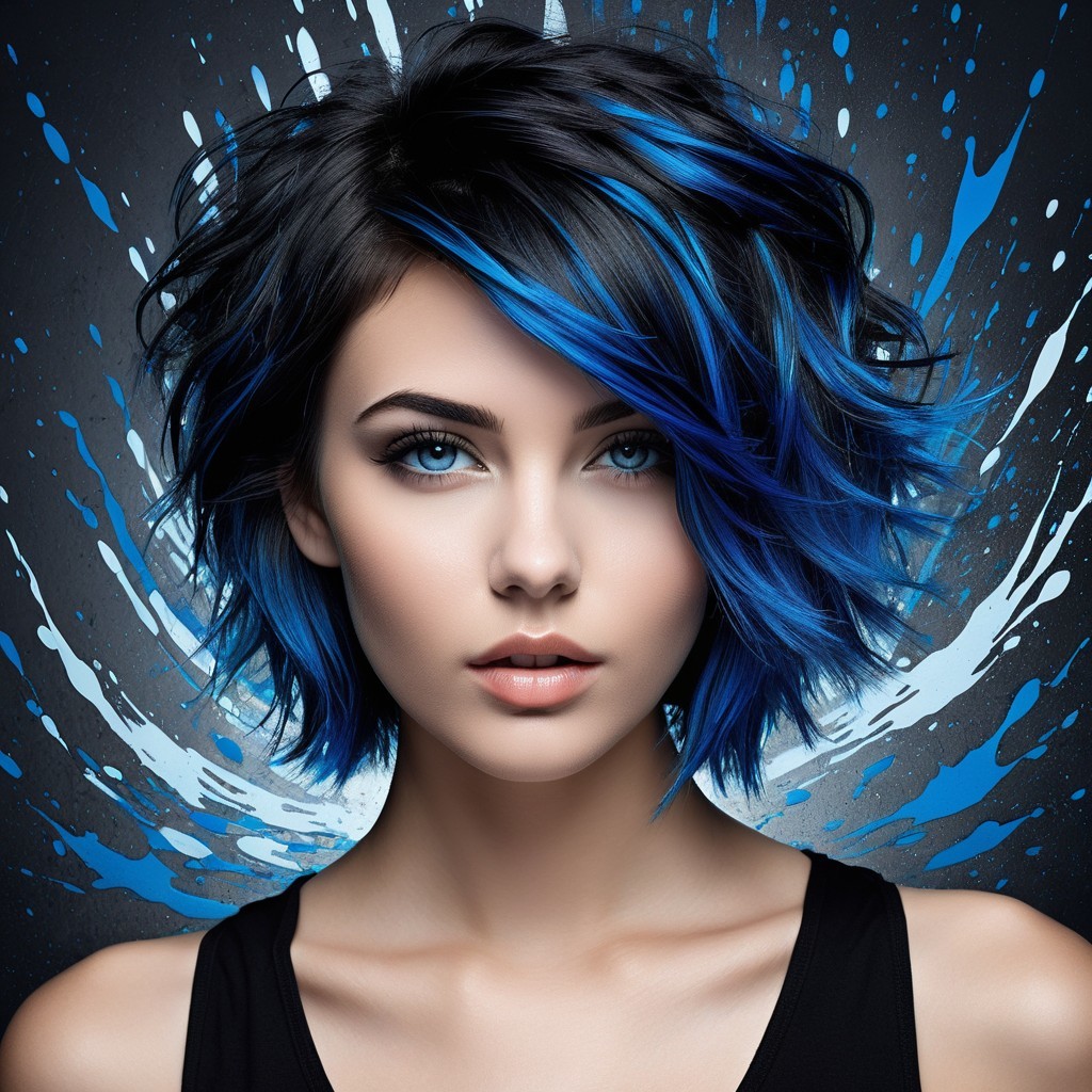 Portrait of a Young Woman with Blue Highlights and Eyes
