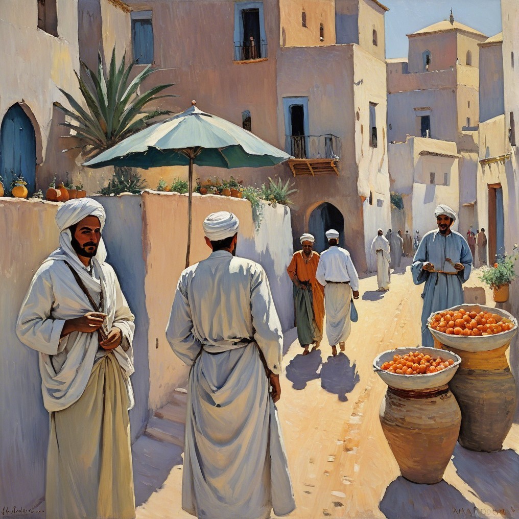 Vibrant Market Street in a Traditional Middle Eastern Village