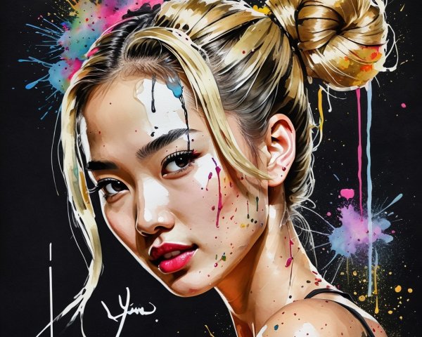 Portrait of a Young Woman with Colorful Face Paint