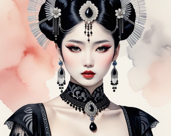 Elegant Portrait of a Woman with Dramatic Makeup