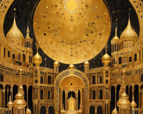 Opulent palace with golden tones and grand architecture