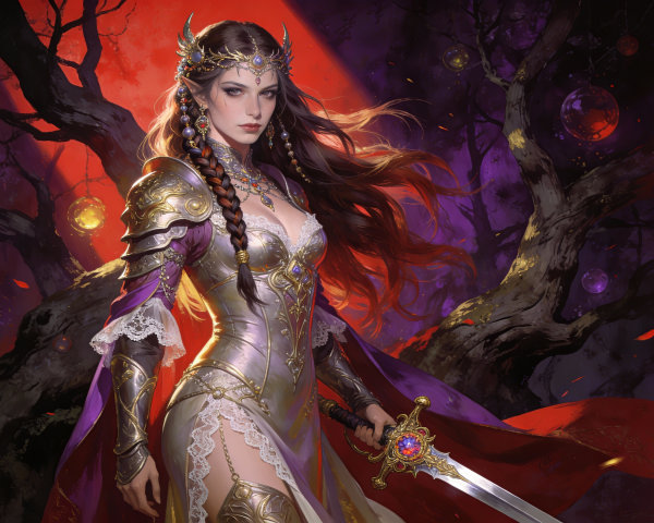 Dark Fantasy Elf Warrior in Enchanted Forest Setting