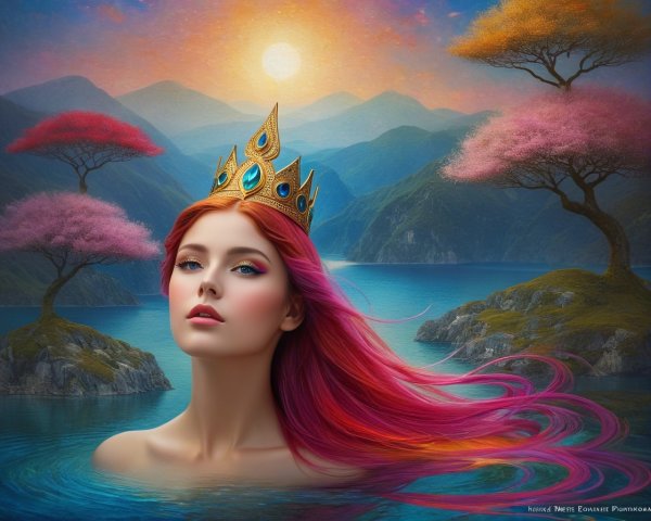 Young woman with flowing hair in tranquil waters
