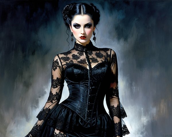 Elegant Black Corset in Dramatic Gothic Setting