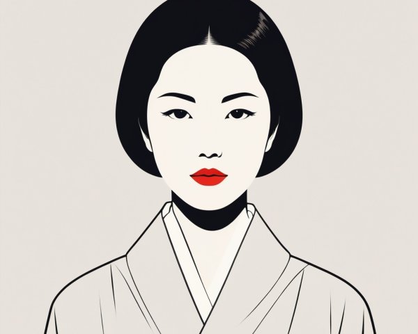 Stylized portrait of a woman in a kimono with bob haircut