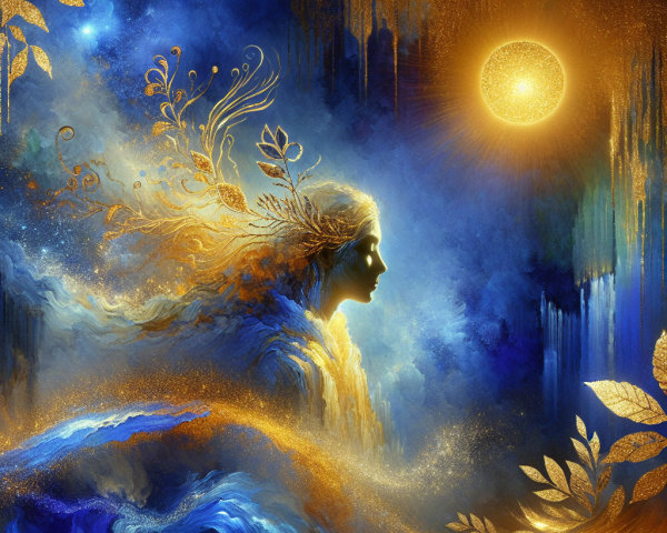 Mystical Figure with Flowing Hair in Enchanting Scene