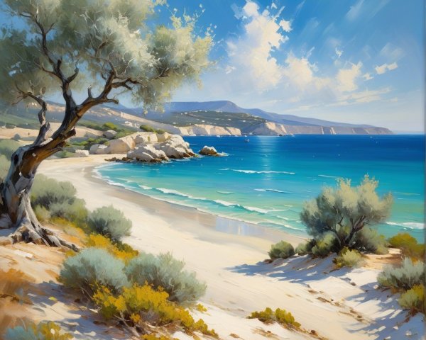 Tranquil Beach Scene with Golden Sand and Turquoise Waters