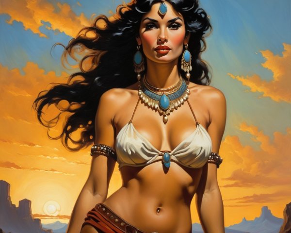 Confident Woman in Elegant Outfit at Vibrant Sunset