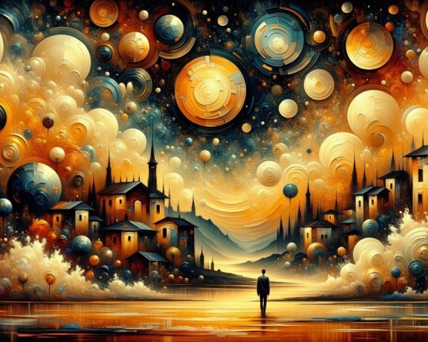 Surreal Landscape with Ethereal City and Vibrant Sky