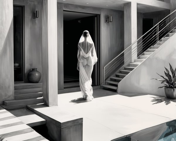 Modern Monochrome Architecture with Elegant Figure