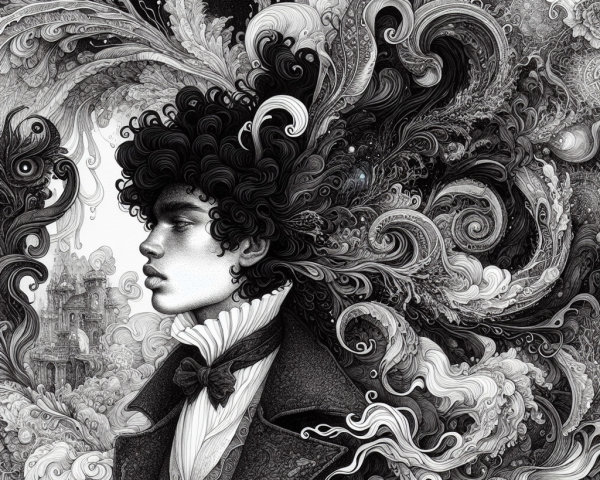 Monochromatic Illustration of a Young Person in Profile