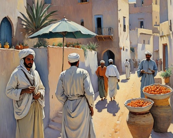 Vibrant Market Street in a Traditional Middle Eastern Village