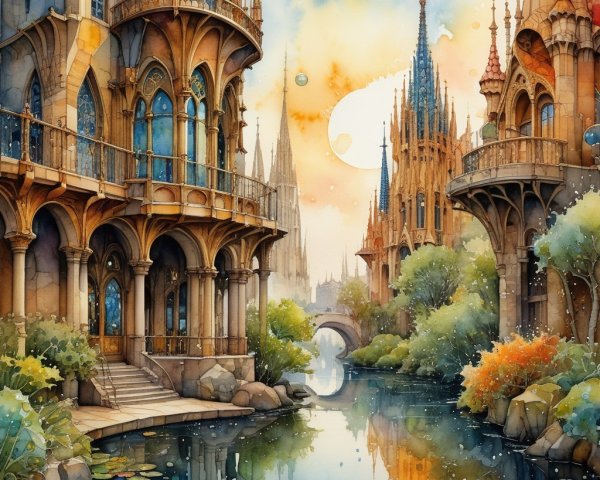 Elegant Fantasy Architecture by a Serene River