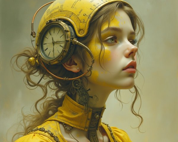 Young woman with vintage helmet and artistic dress