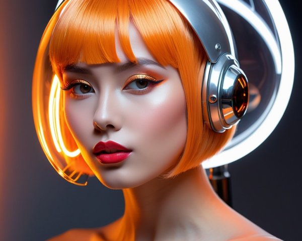 Portrait of a Young Woman with Orange Bob Haircut