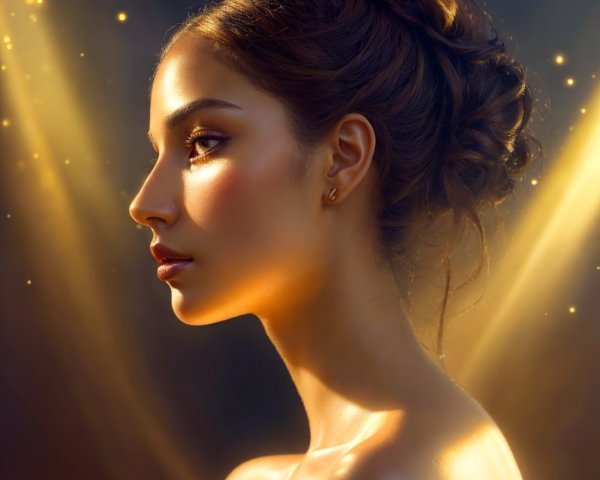 Young Woman Profile with Soft Glow and Elegant Hair