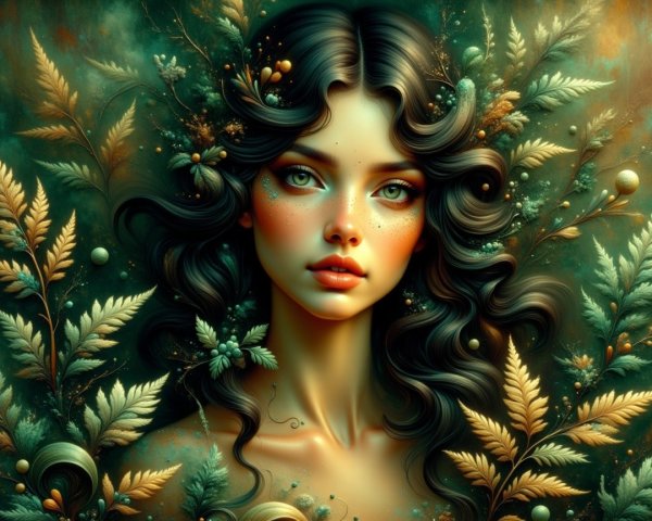 Portrait of a Young Woman in Nature with Foliage