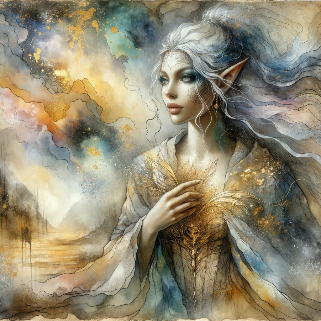 Ethereal Fantasy Character with Silver Hair and Gown