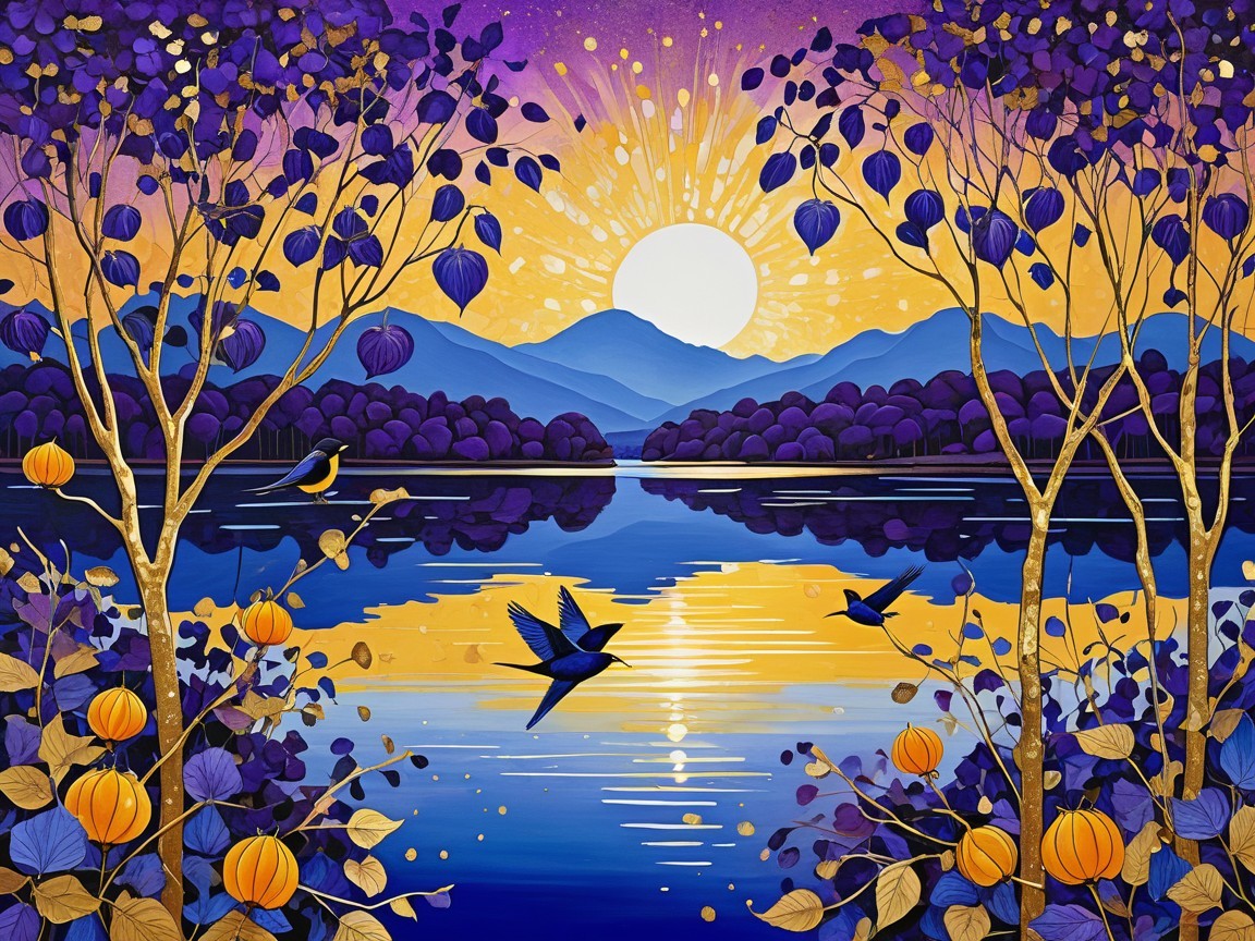 Tranquil Sunset Landscape with Vibrant Colors and Nature
