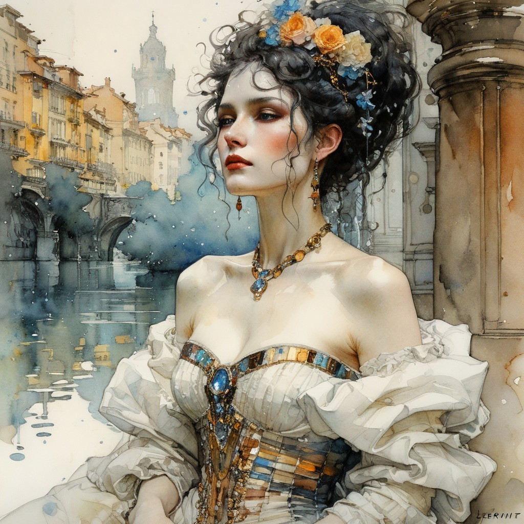 Watercolor Portrait of a Woman with Floral Accents