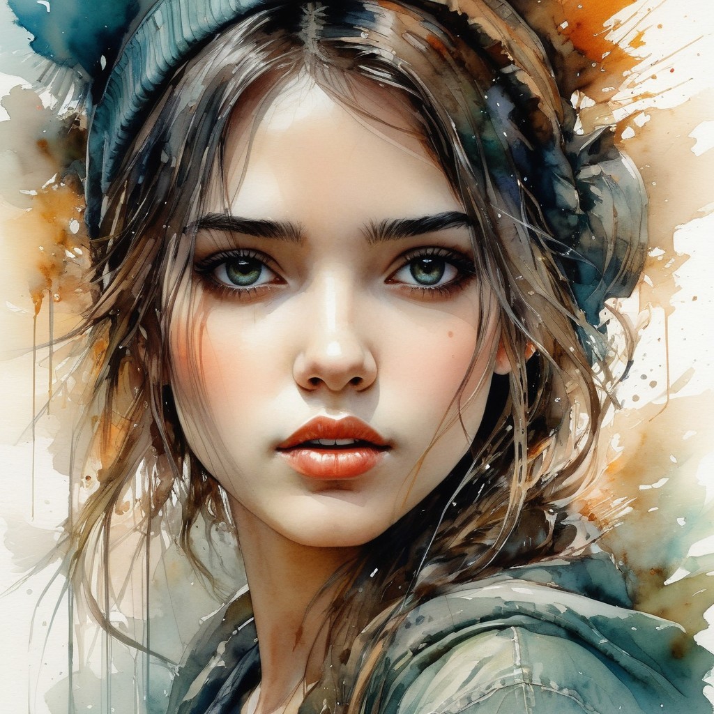 Portrait of a Young Woman with Green Eyes and Headband