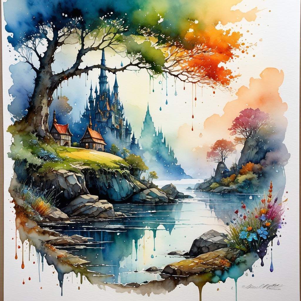 Serene River and Castles in Vibrant Autumn Landscape