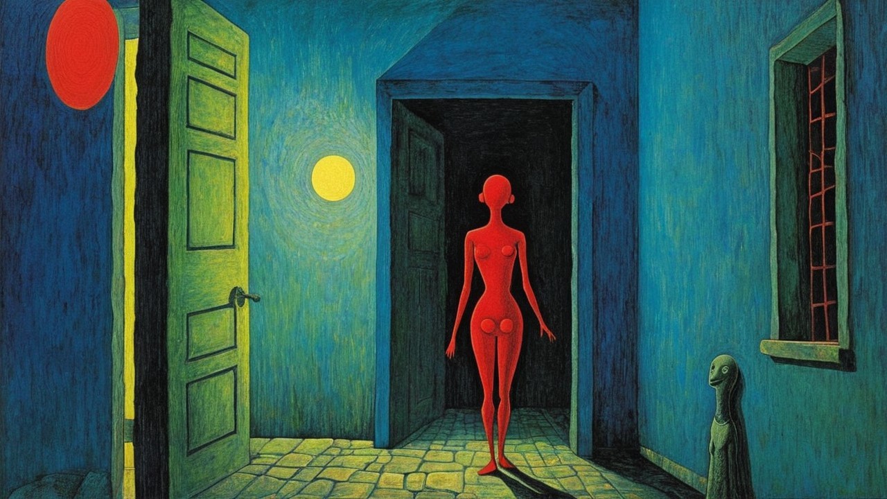 Surreal Scene with Bold Colors and Figures