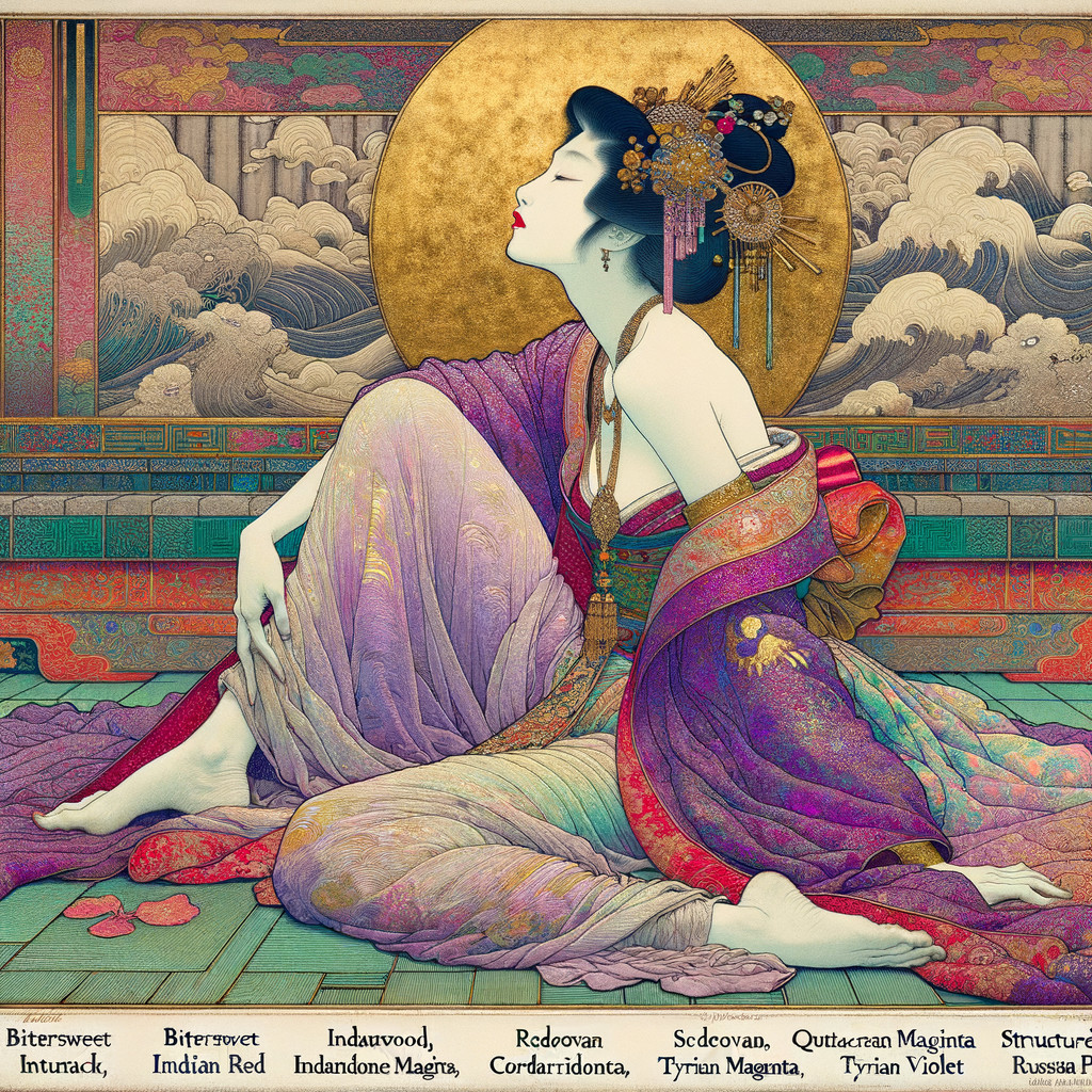 Serene figure in vibrant robes with intricate patterns