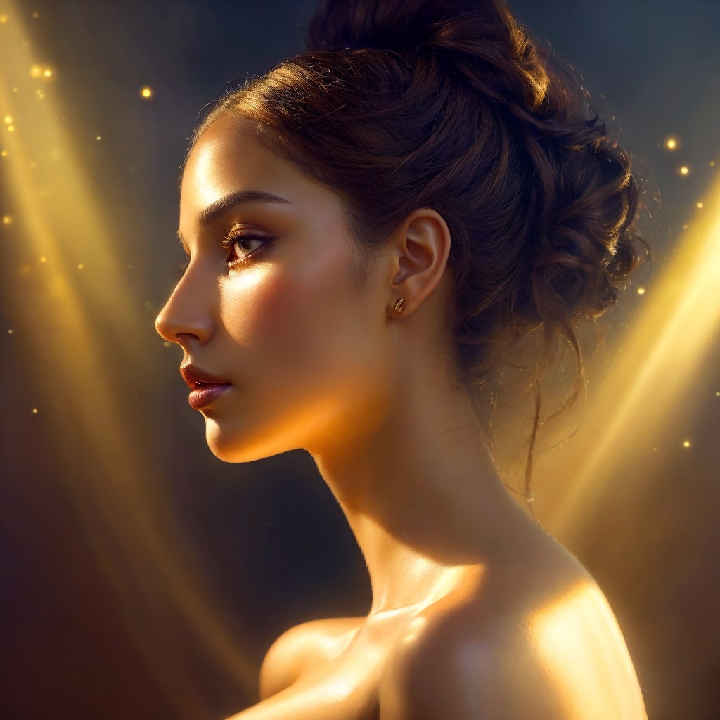 Young Woman Profile with Soft Glow and Elegant Hair