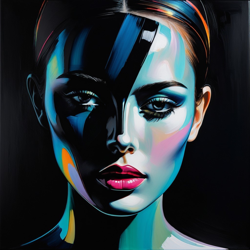 Portrait of a woman with abstract colors and patterns