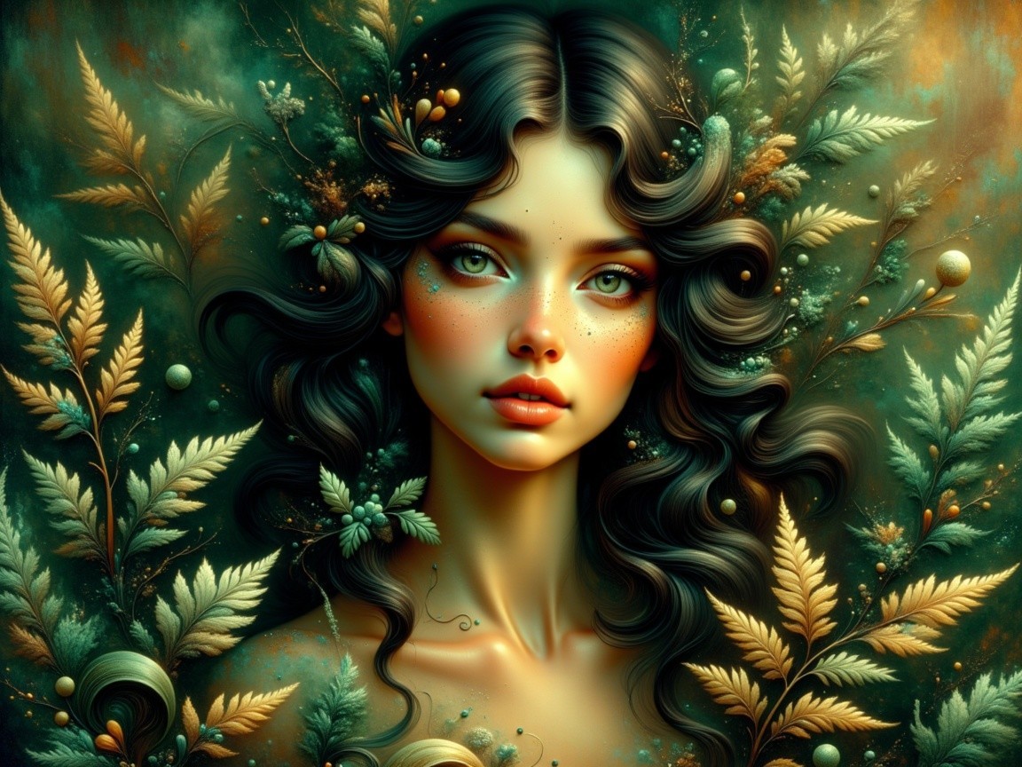 Portrait of a Young Woman in Nature with Foliage