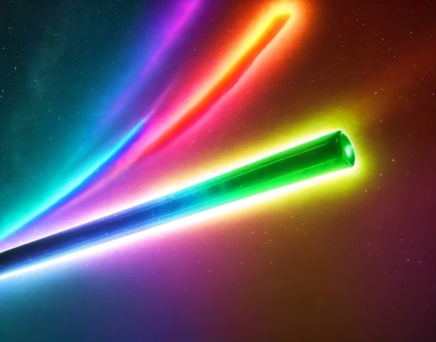 Colorful Light Beams on Starry Cosmic Background