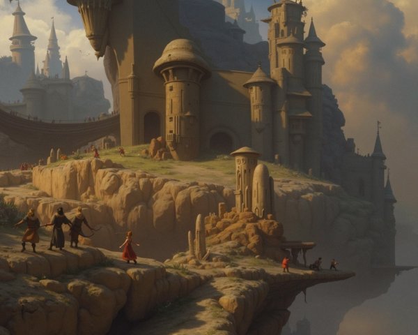 Fantastical Landscape with Castles and Cloudy Skies