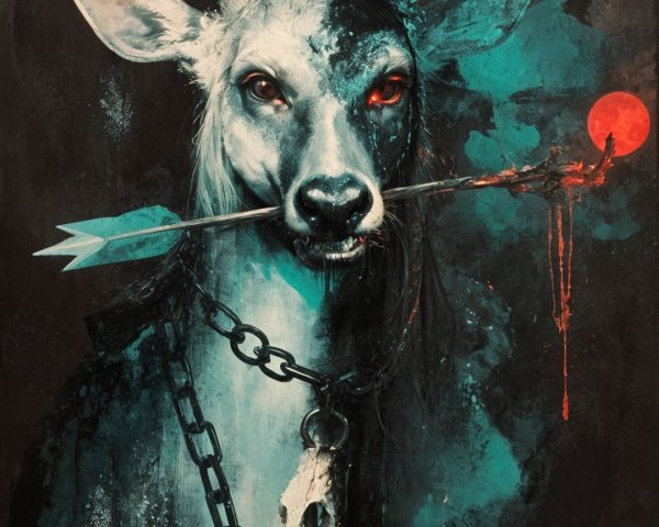 Artistic depiction of a deer with haunting features
