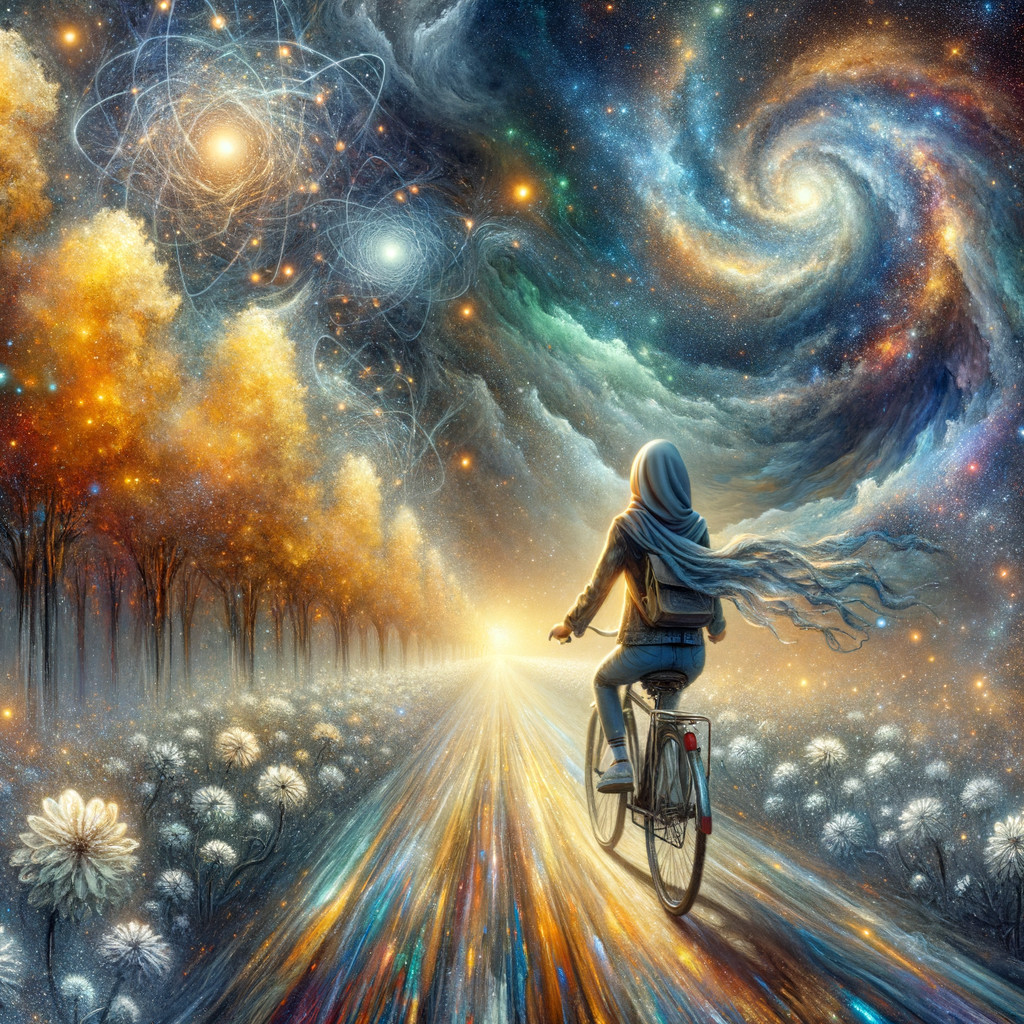 Cosmic Bicycle Ride Through Vibrant Galactic Pathway