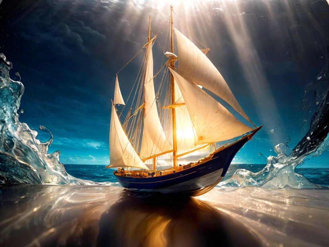Majestic sailing ship on vibrant blue ocean waves
