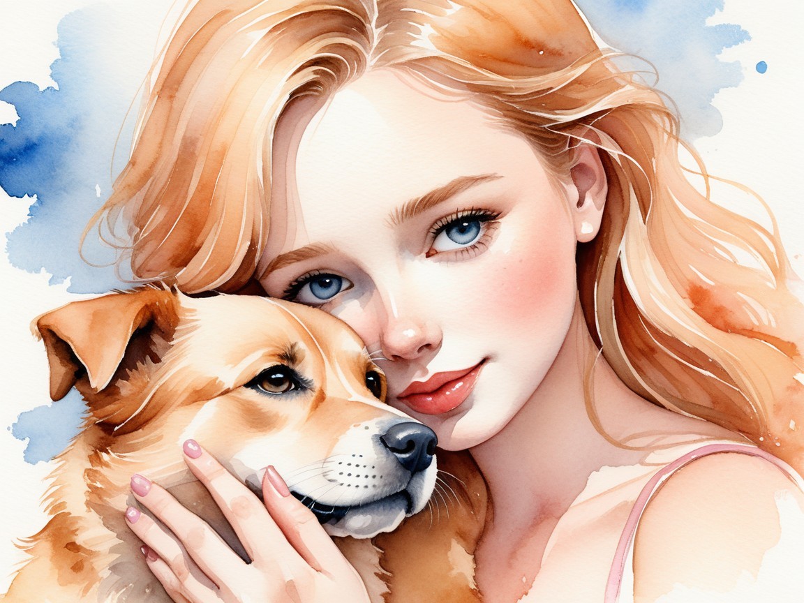 Young Woman Embracing Golden Dog with Warmth