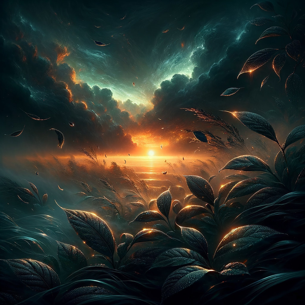 Sunset Over Horizon with Vibrant Colors and Clouds