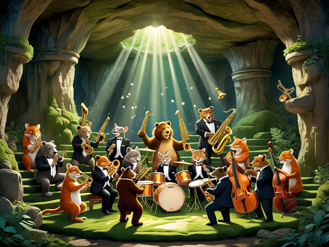 Animal Orchestra Performance in a Whimsical Cave