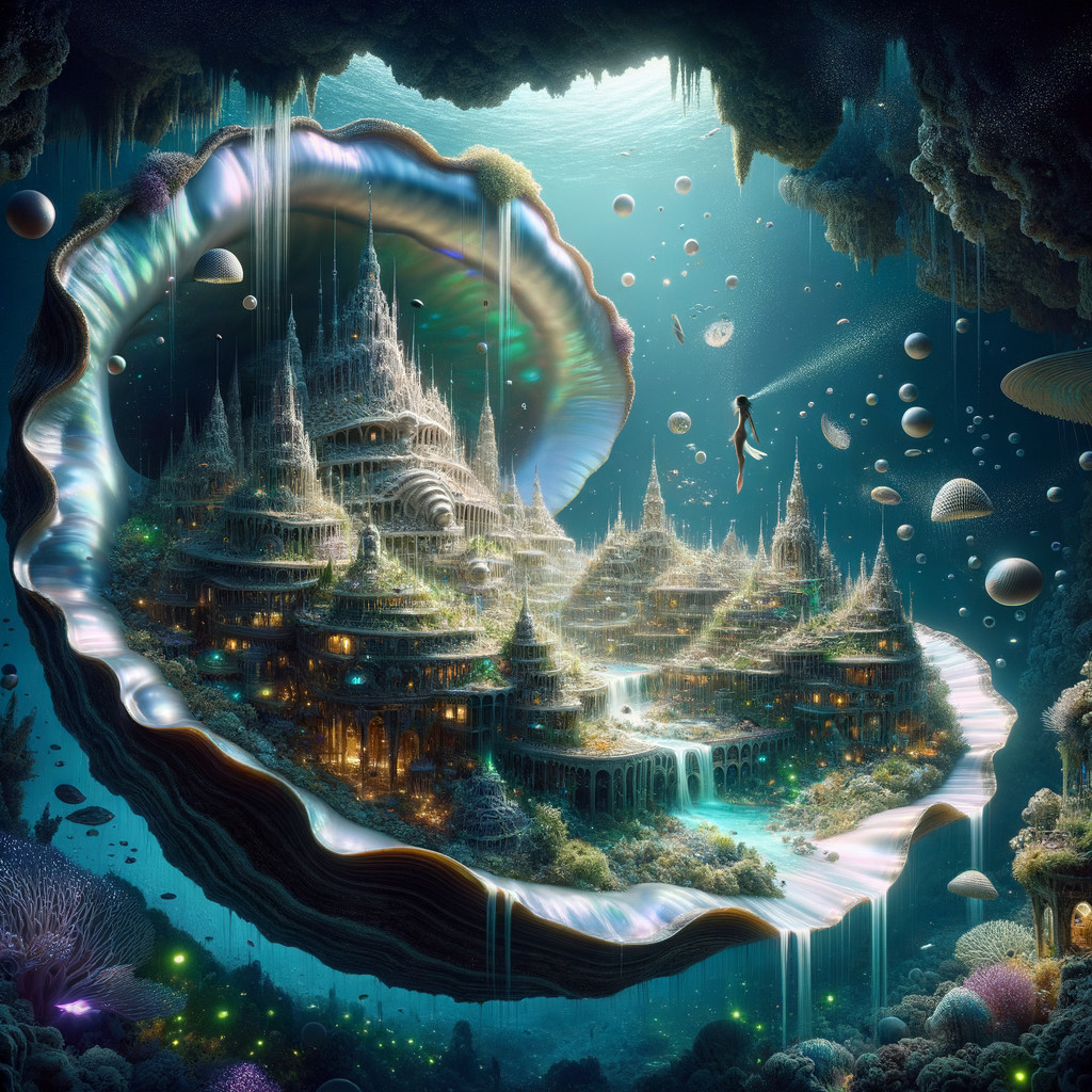 Underwater Scene in a Luminous Seashell Environment