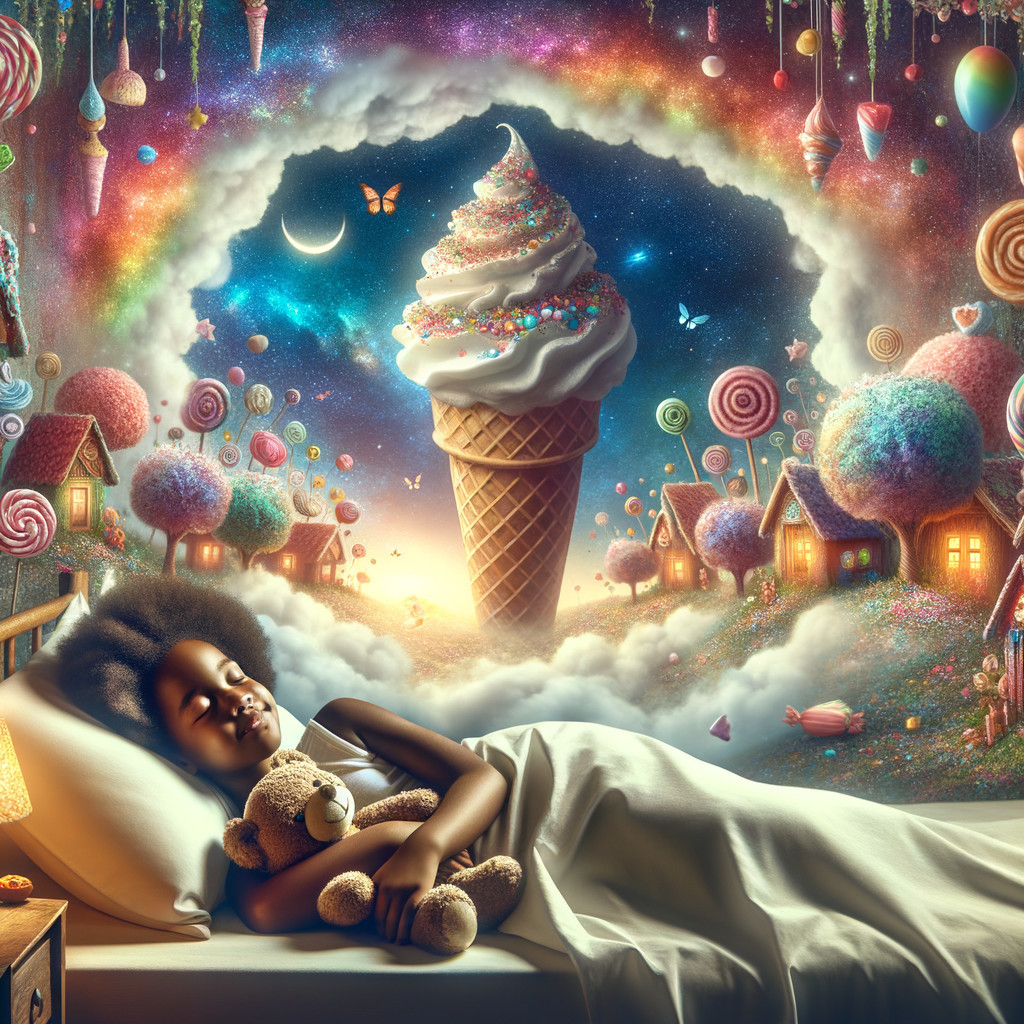 Whimsical Dreamscape with a Sleeping Girl and Ice Cream