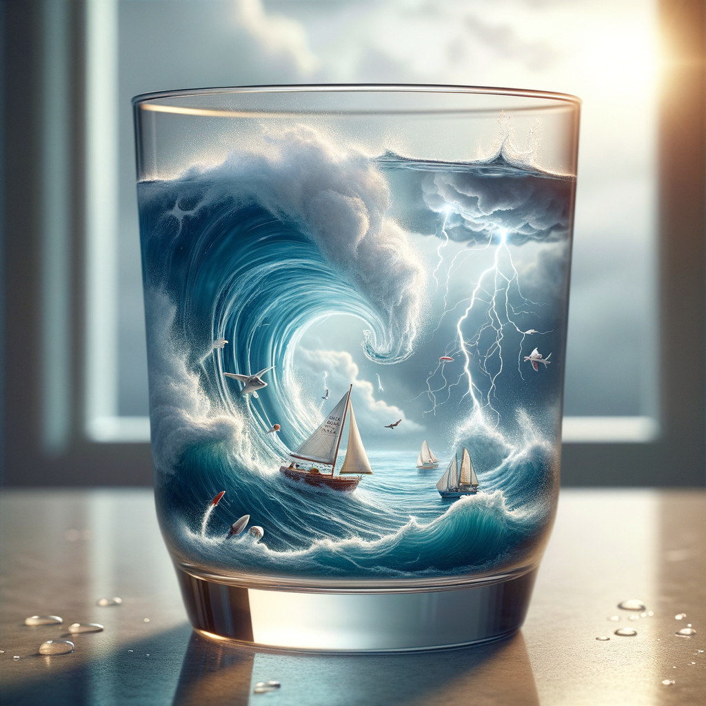 Highball Glass with Ocean Scene and Sailboats