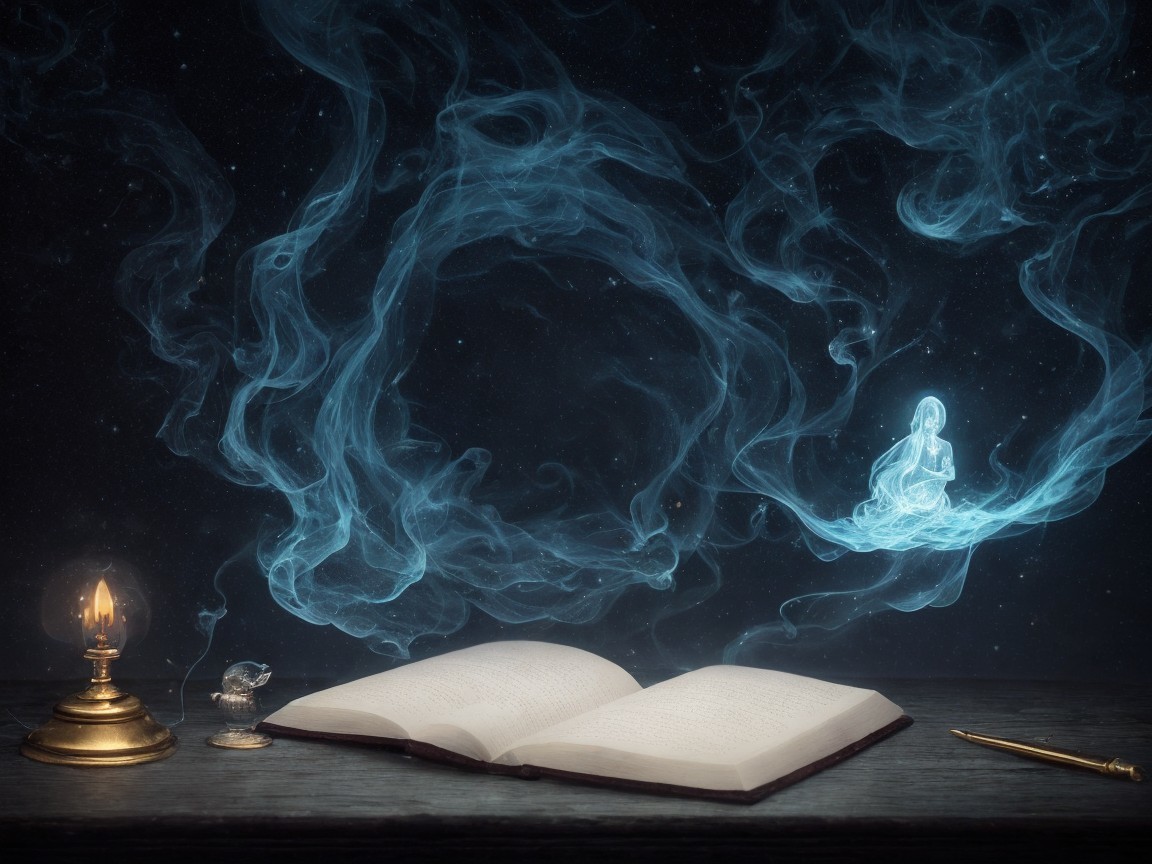 Open Book on Wooden Surface with Mystical Atmosphere