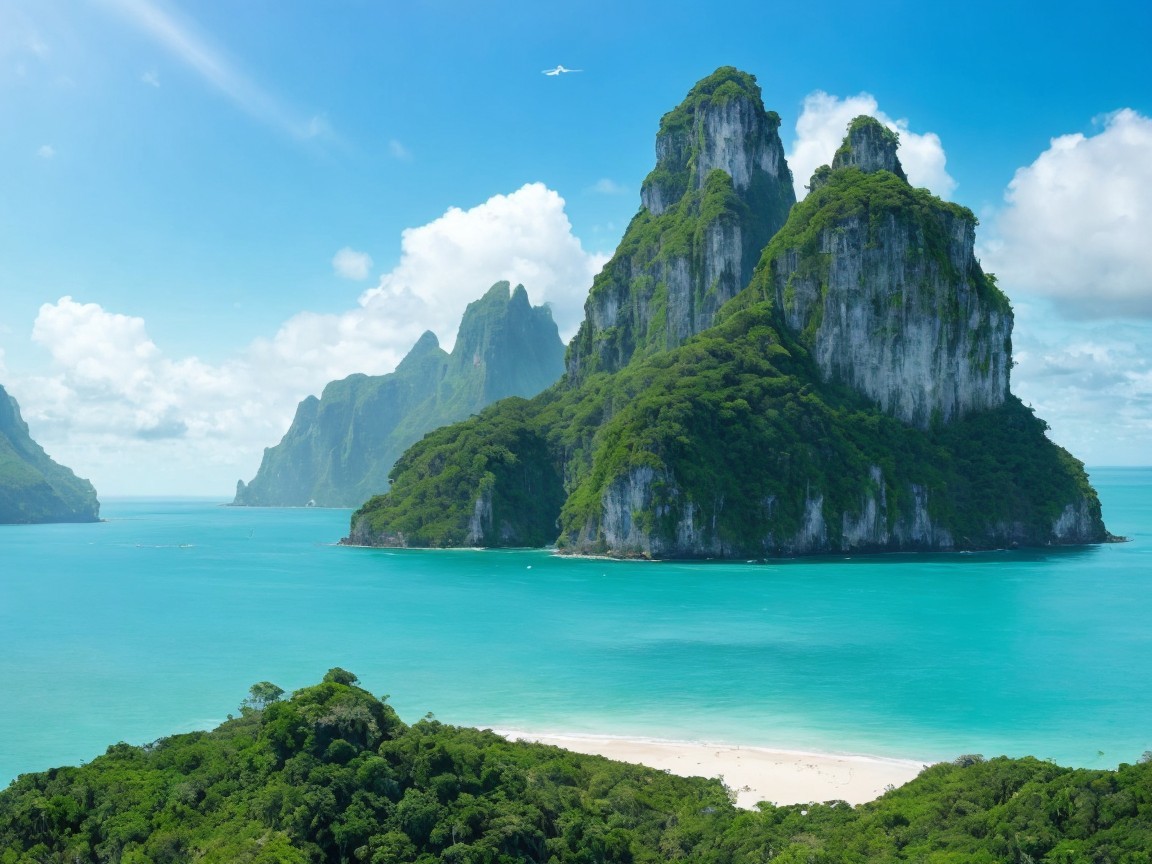 Tropical Landscape with Mountains and Turquoise Waters