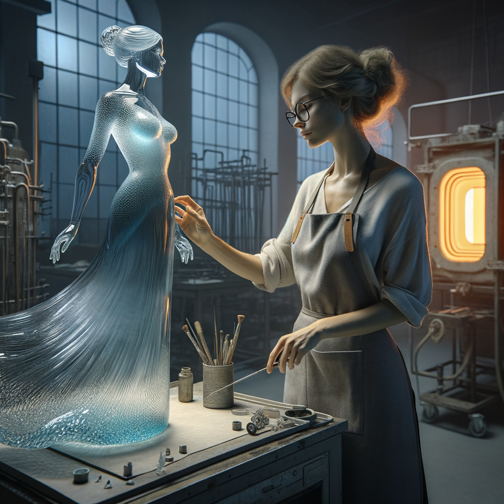 Artisan Detailing Glass Figure in Workshop Setting