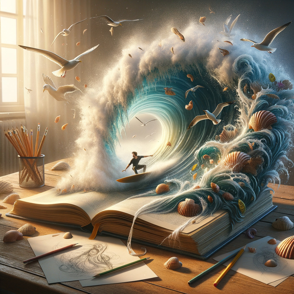 Whimsical Ocean Scene from an Open Book on Table