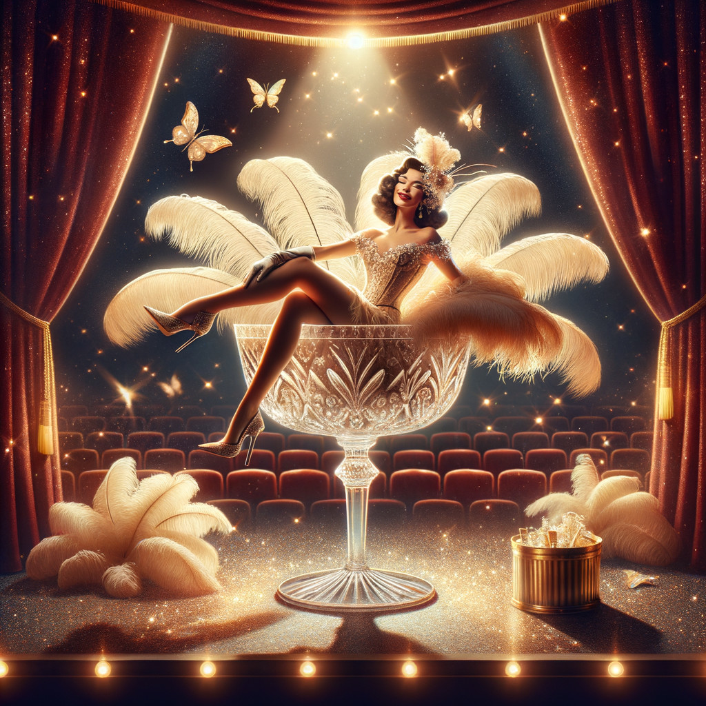 Glamorous Performer in Crystal Cocktail Glass Scene