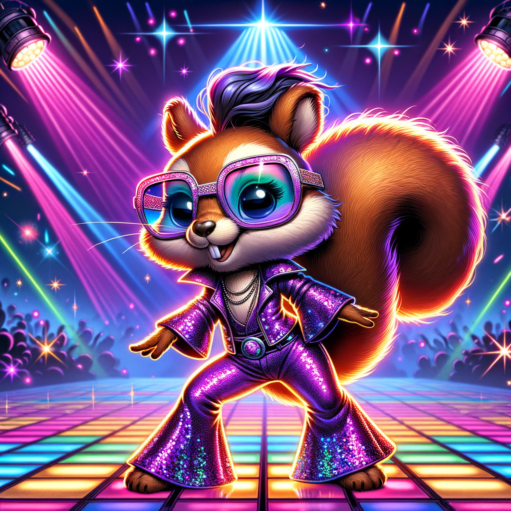 Stylish Squirrel in Lavender Disco Suit at Party Scene